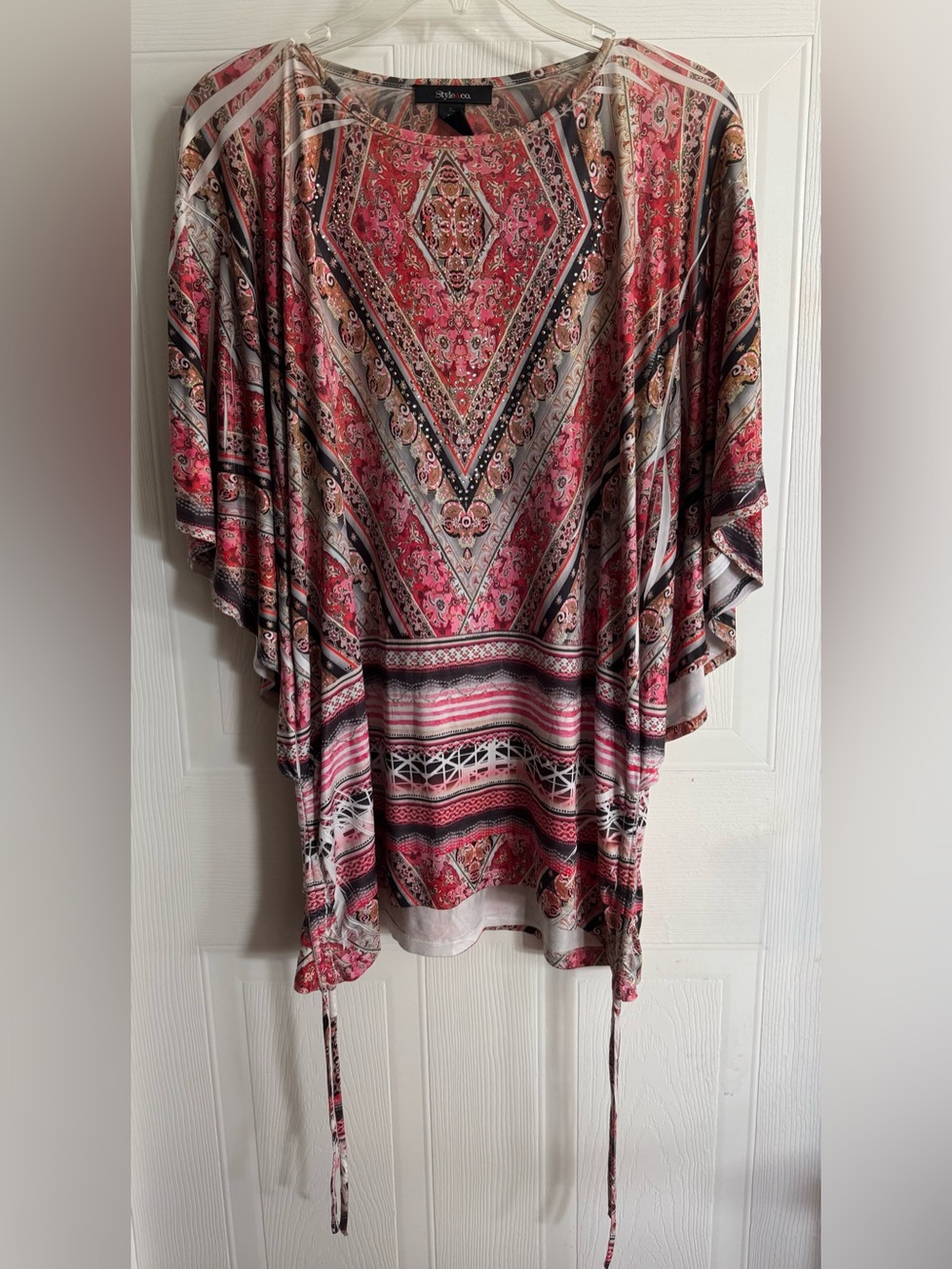Style & Co. Multicolor Paisley Geometric Medallion Kimono Sleeve Blouse XL